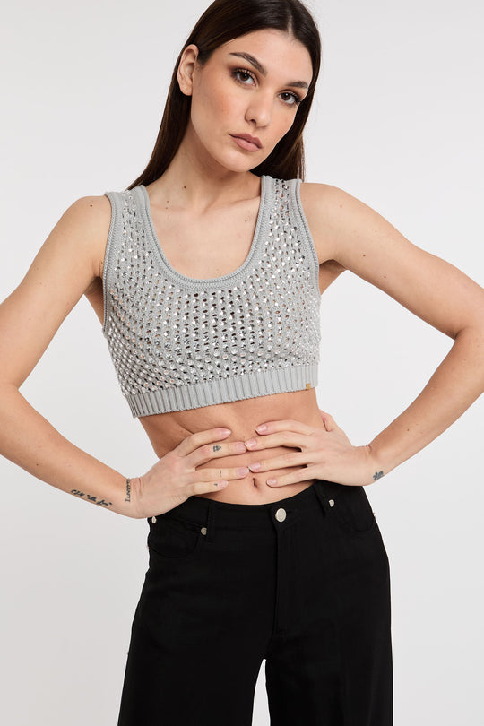Elisabetta Franchi Top Cropped con Strass 5080