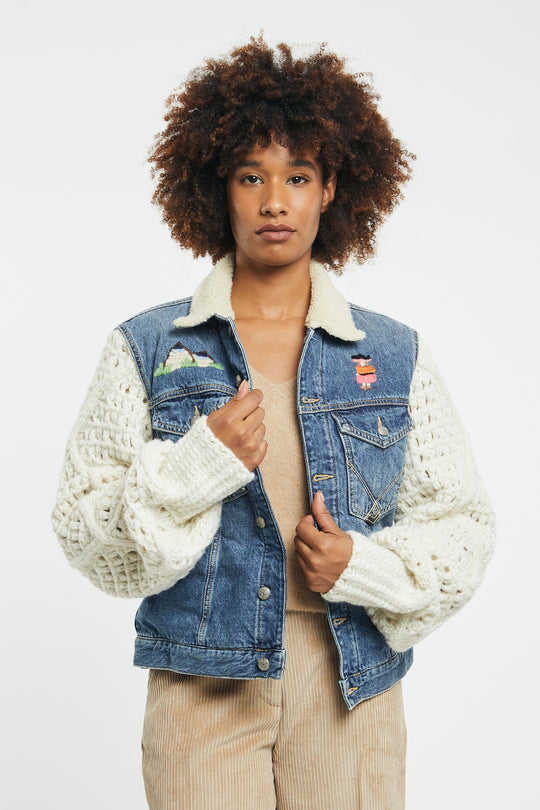 Roy Roger's_GIACCA IN DENIM HAND EMBROIDERY 4612