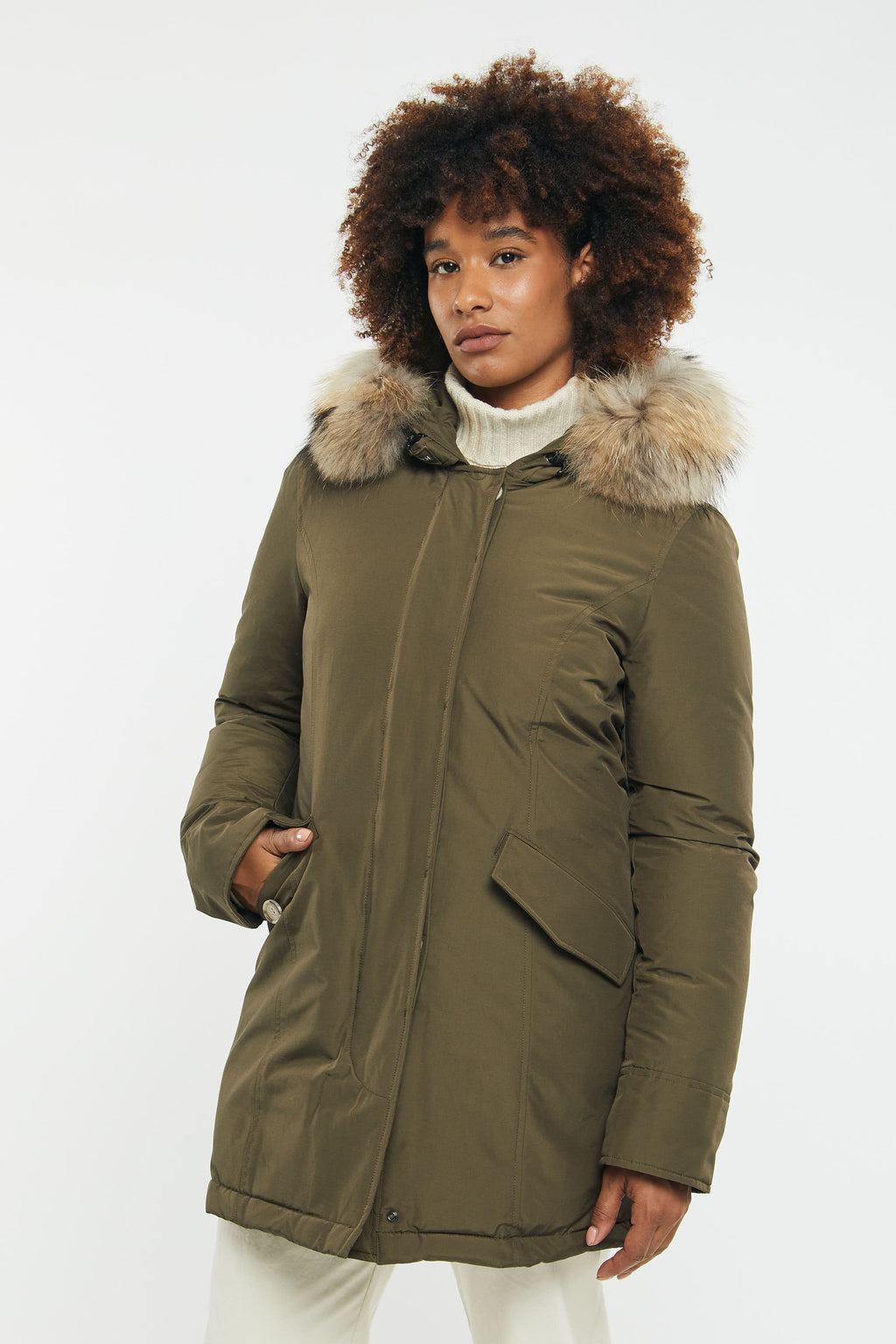 Woolrich Luxury Arctic Raccoon Parka 4213 Verde Militare Donna
