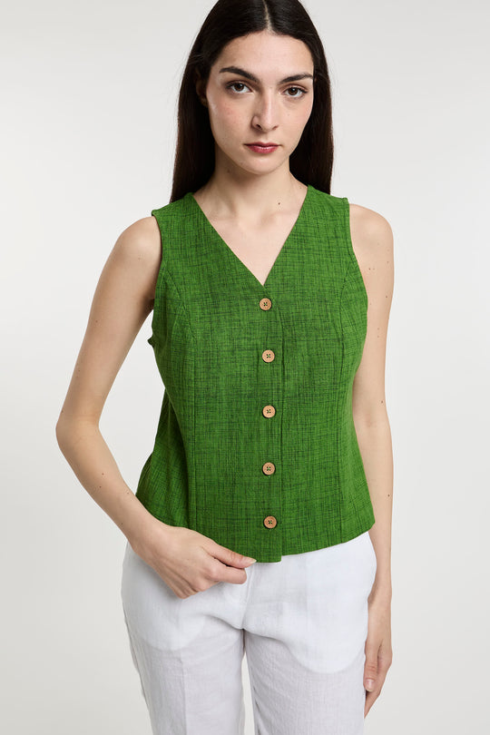 Nice Things Gilet Chambray Cotone 5663