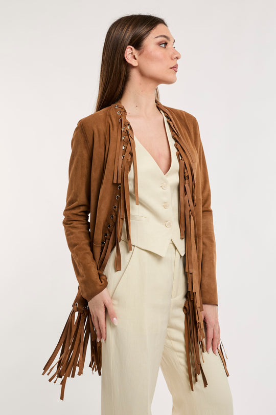 BULLY Giacca in Camoscio con Frange 6531