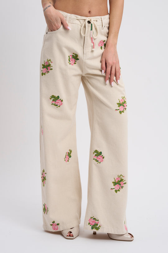 FRONT STREET 8 Pantaloni Con Fiori ricamati 1416
