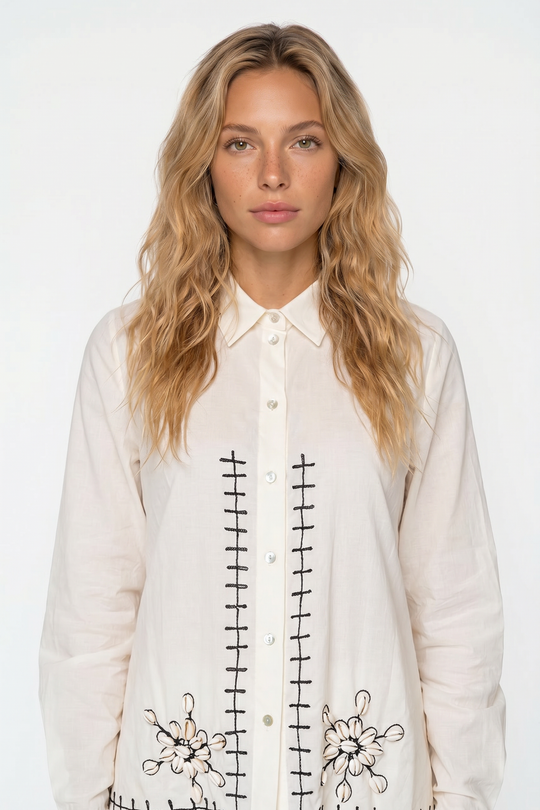 FRONT STREET8 Camicia con Ricami e Conchiglie 1422