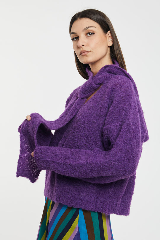 Solotre Maglia Boucle Colore Viola con Sciarpa 4321