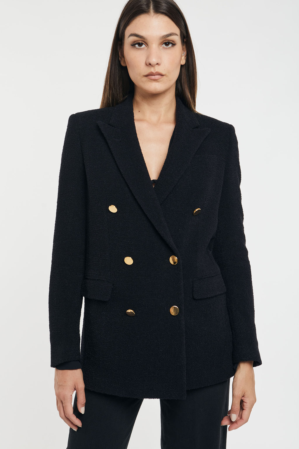 Tagliatore Giacca Doppiopetto Bouclè Colore Nero Donna » Miss Kiss