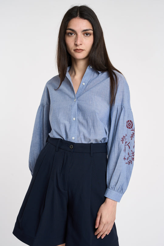 Nice Things camicia chambray con ricamo 5656
