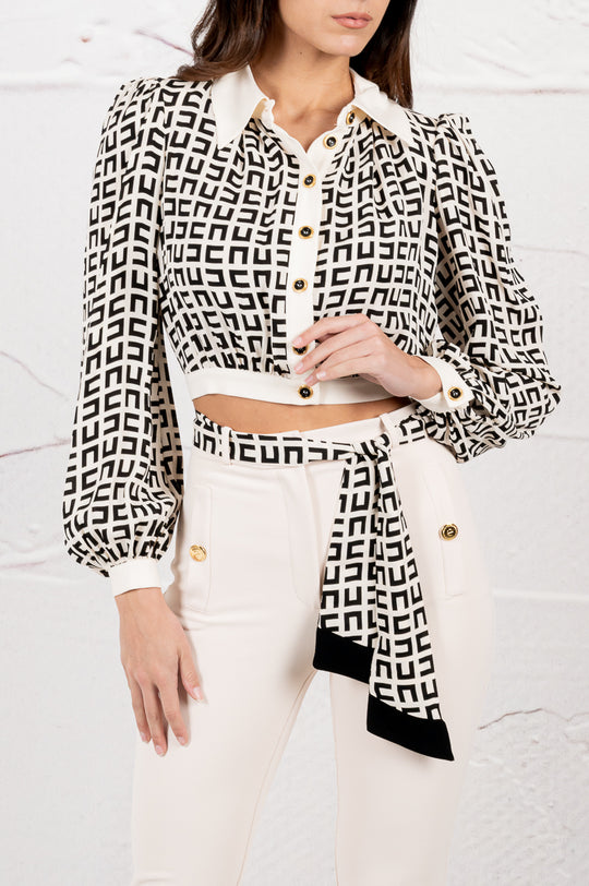 Elisabetta Franchi Camicia cropped stampa logo 3087