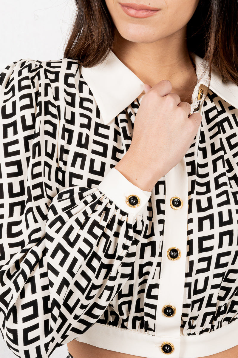 Elisabetta Franchi Camicia Cropped Stampa Logo 3087 Burro/nero