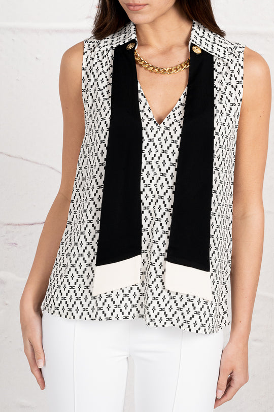 Elisabetta Franchi Blusa smanicata con foulard 3089